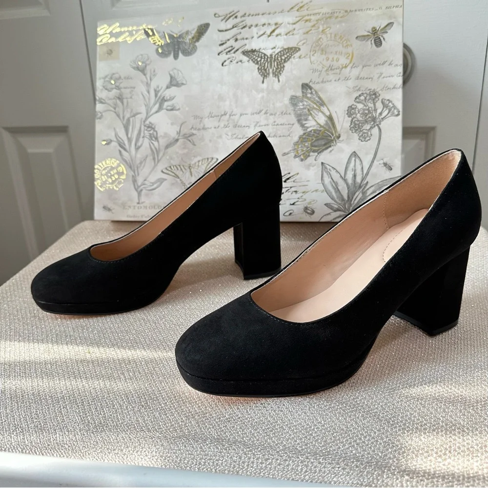 Bandolino Cooler Black Suede Platform Block Heel Pumps Size 9